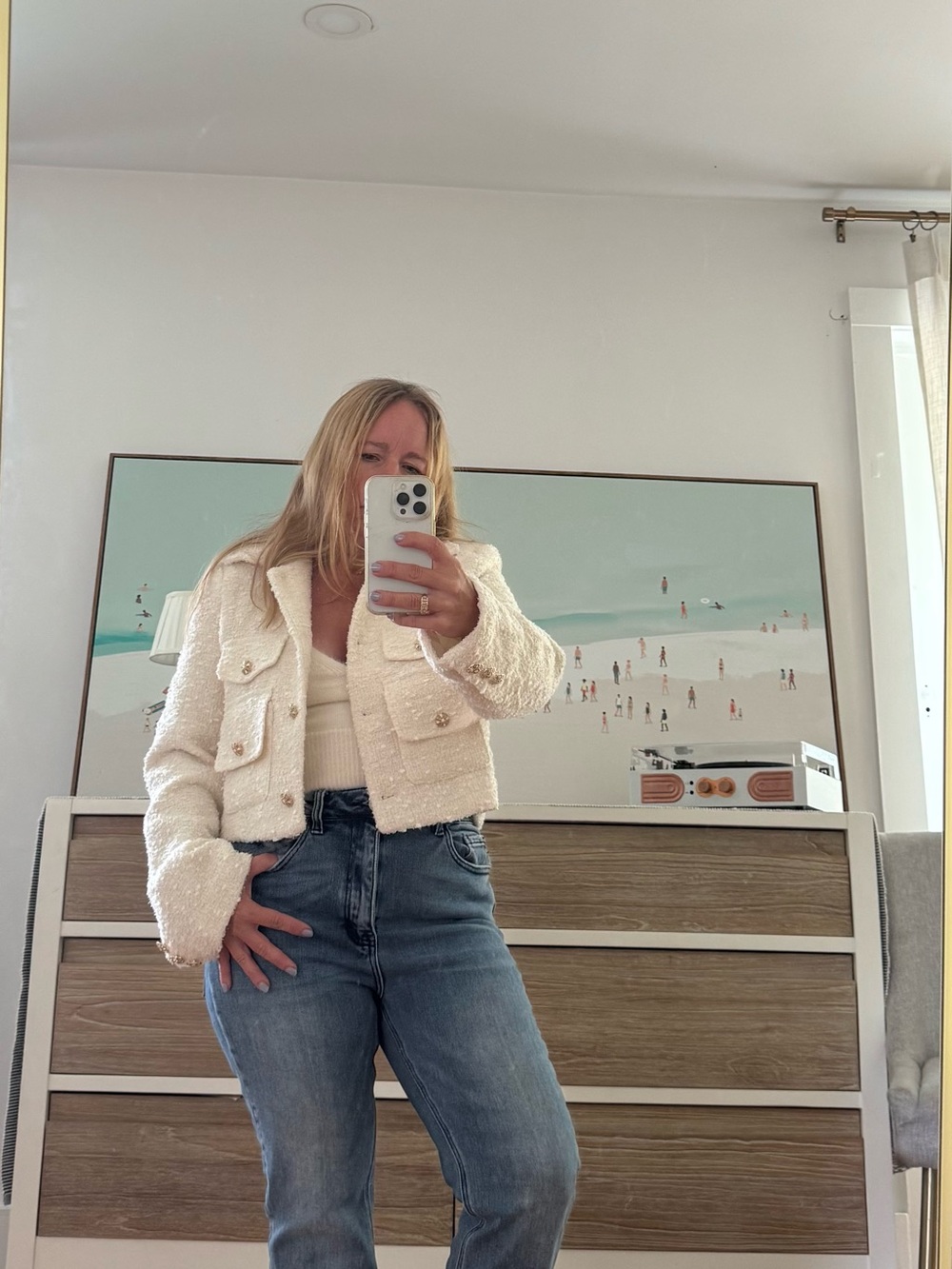 Cropped Bouclé Jacket in Cream - Elegant Women's Coat - Picture 2 of 9
